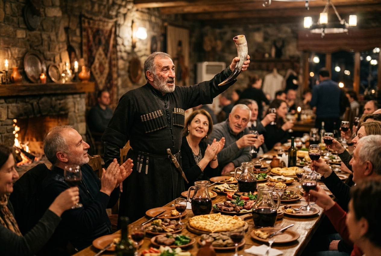 Featured image for The role of the Tamada (toastmaster) at a Georgian feast